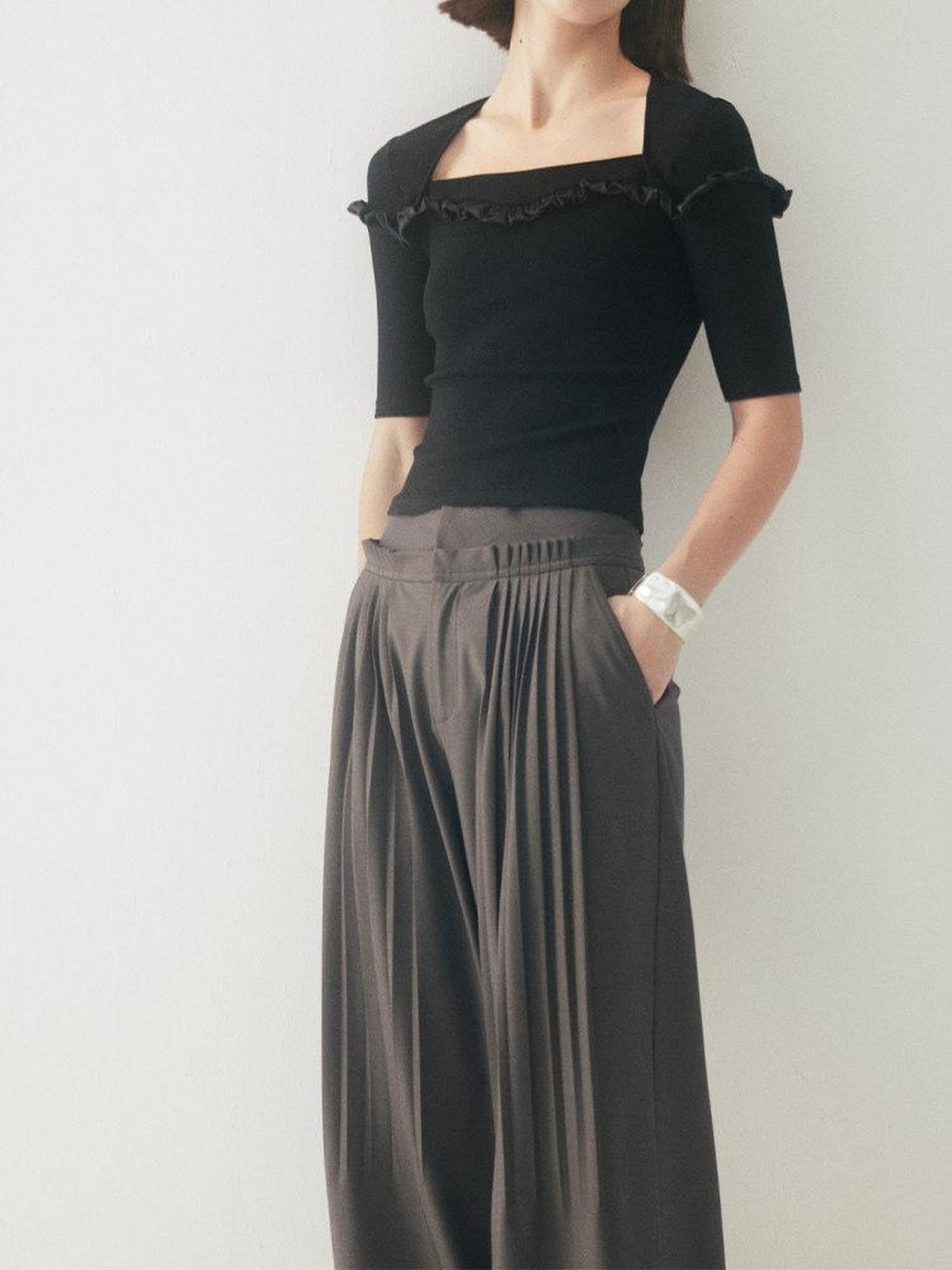 someonesometimes Comfortable Original Pleated Low Waist Pocket Unisex Casual Wide Leg Pants