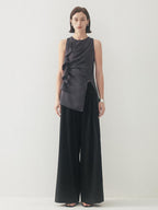 someonesometimes Comfortable Original Pleated Low Waist Pocket Unisex Casual Wide Leg Pants