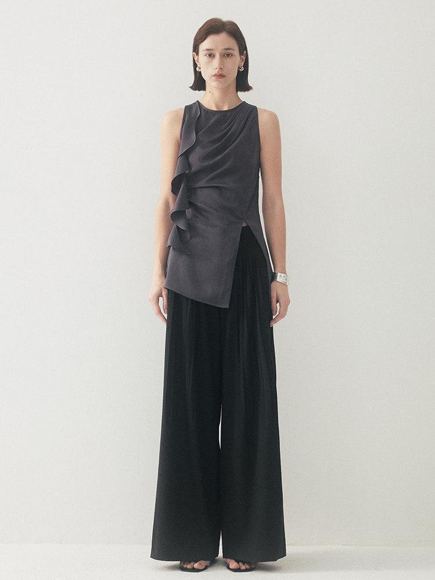 someonesometimes Comfortable Original Pleated Low Waist Pocket Unisex Casual Wide Leg Pants