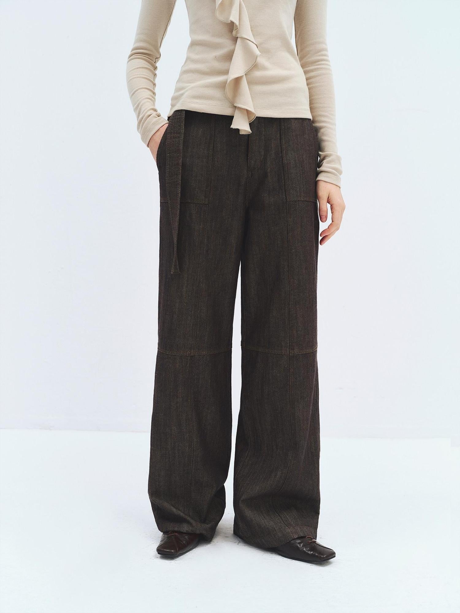 someonesometimes Cotton Linen High Waist Casual Straight Fit Womens Dove Gray Straight Leg Jeans