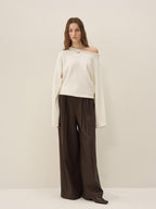 someonesometimes Cozy Acrylic Blend Knitted Sweet Loose Fit Long Sleeve Pullover Women White