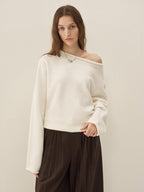 someonesometimes Cozy Acrylic Blend Knitted Sweet Loose Fit Long Sleeve Pullover Women White