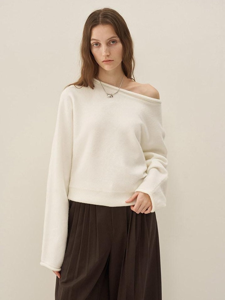 someonesometimes Cozy Acrylic Blend Knitted Sweet Loose Fit Long Sleeve Pullover Women White