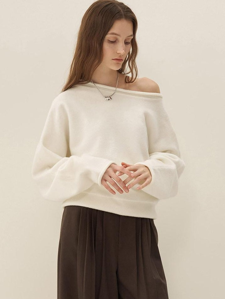 someonesometimes Cozy Acrylic Blend Knitted Sweet Loose Fit Long Sleeve Pullover Women White