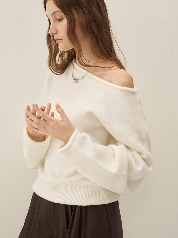someonesometimes Cozy Acrylic Blend Knitted Sweet Loose Fit Long Sleeve Pullover Women White