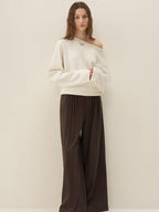 someonesometimes Cozy Acrylic Blend Knitted Sweet Loose Fit Long Sleeve Pullover Women White