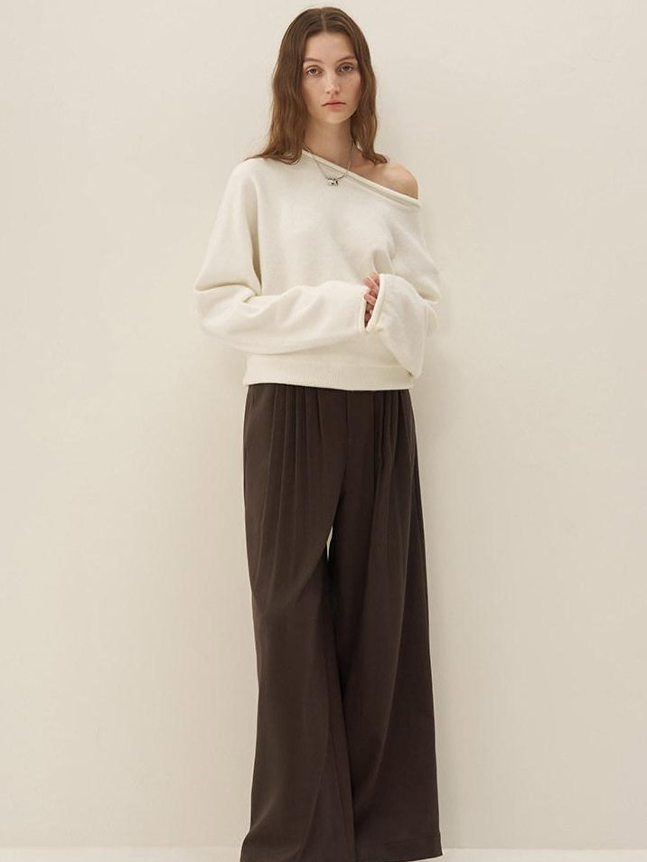 someonesometimes Cozy Acrylic Blend Knitted Sweet Loose Fit Long Sleeve Pullover Women White