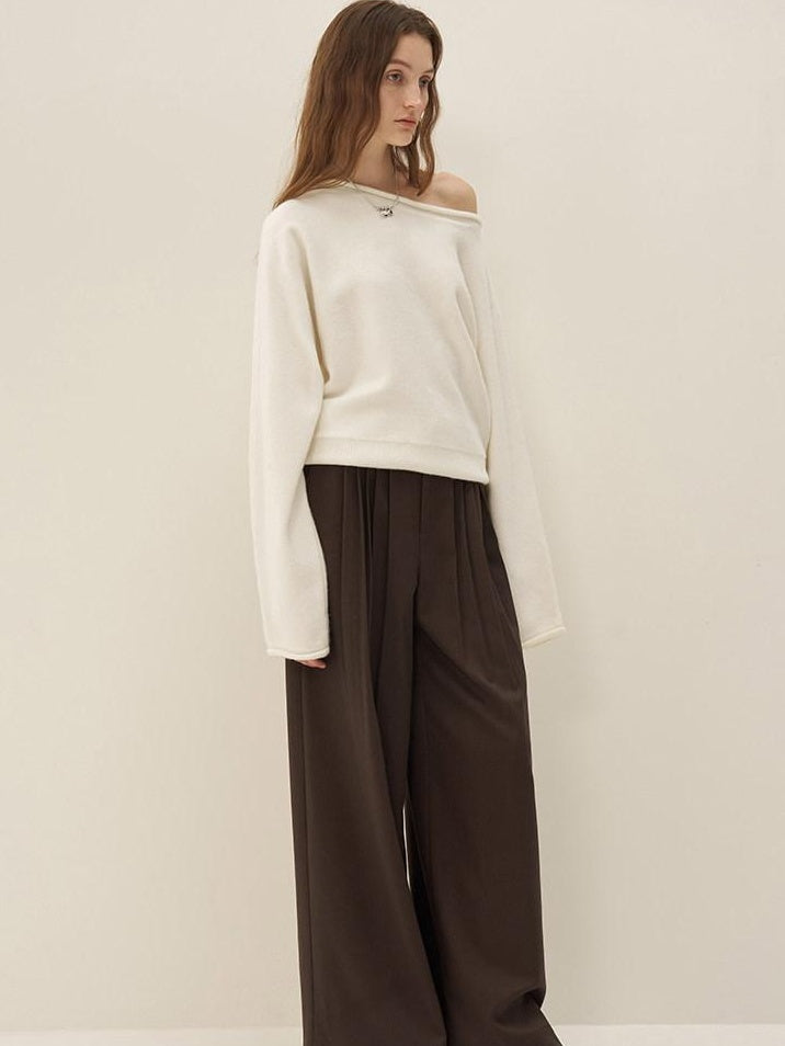 someonesometimes Cozy Acrylic Blend Knitted Sweet Loose Fit Long Sleeve Pullover Women White
