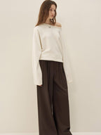 someonesometimes Cozy Acrylic Blend Knitted Sweet Loose Fit Long Sleeve Pullover Women White