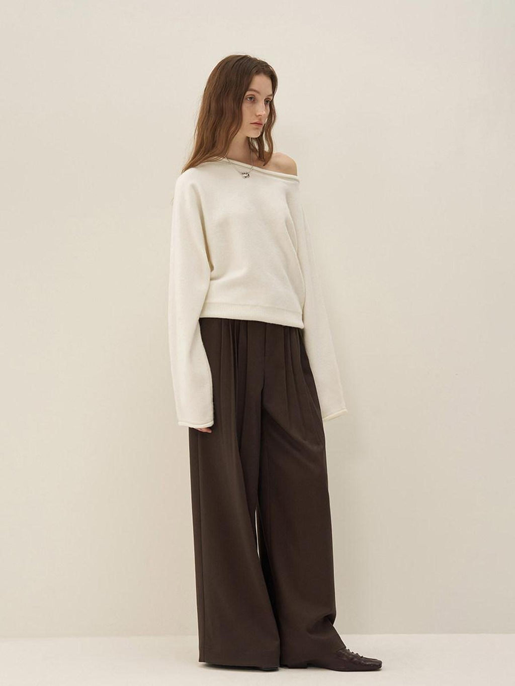 someonesometimes Cozy Acrylic Blend Knitted Sweet Loose Fit Long Sleeve Pullover Women White