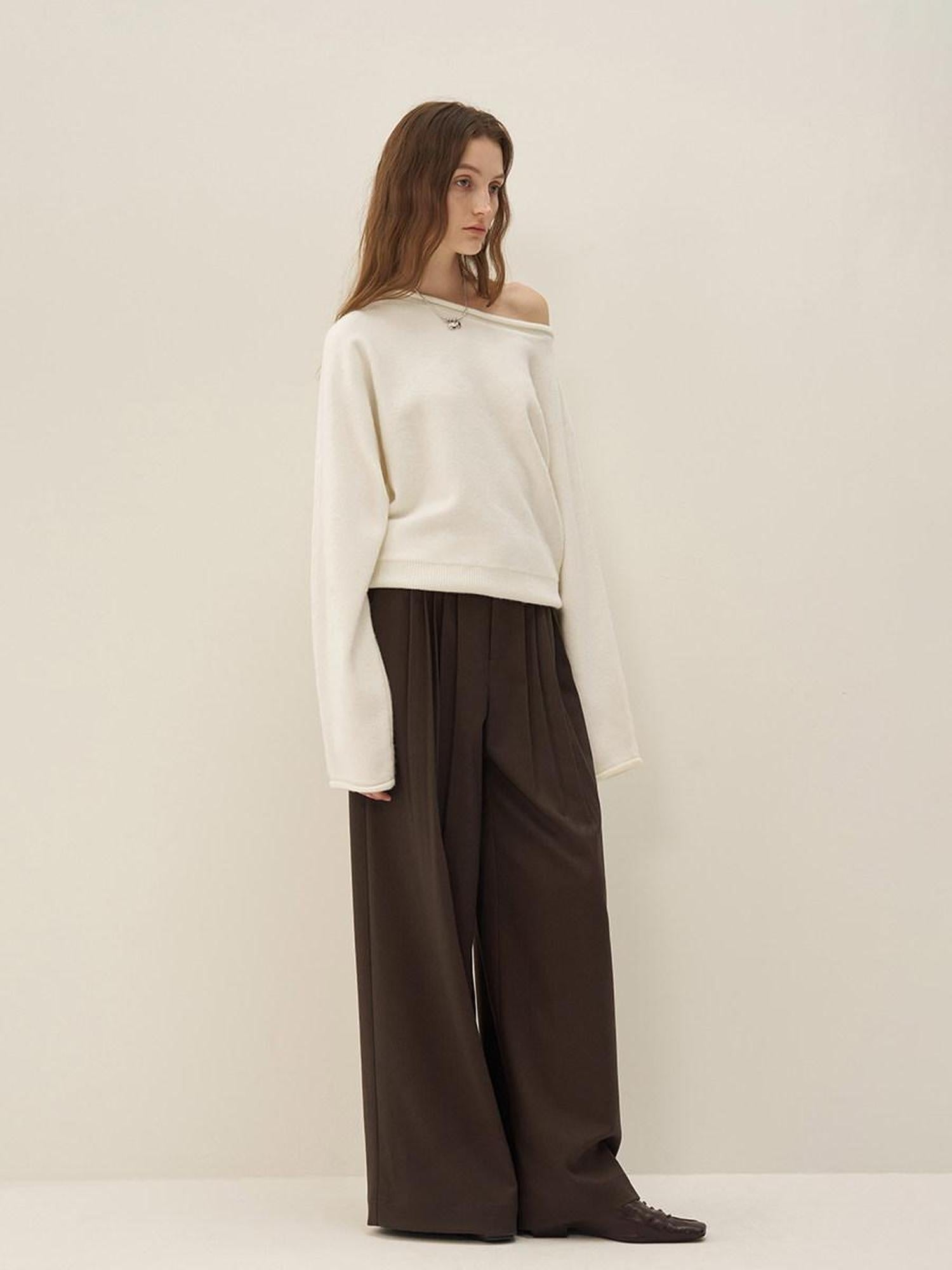 someonesometimes Cozy Acrylic Blend Knitted Sweet Loose Fit Long Sleeve Pullover Women White