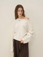 someonesometimes Cozy Acrylic Blend Knitted Sweet Loose Fit Long Sleeve Pullover Women White