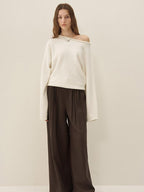 someonesometimes Cozy Acrylic Blend Knitted Sweet Loose Fit Long Sleeve Pullover Women White