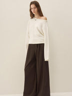 someonesometimes Cozy Acrylic Blend Knitted Sweet Loose Fit Long Sleeve Pullover Women White