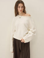 someonesometimes Cozy Acrylic Blend Knitted Sweet Loose Fit Long Sleeve Pullover Women White