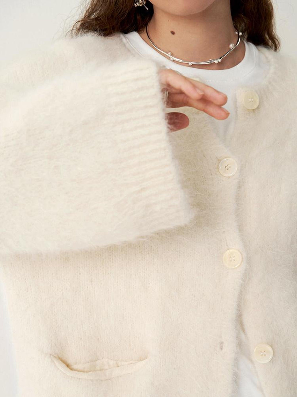 someonesometimes Cozy Alpaca Blend Office Round Neck Open Front Regular Fit White Cardigans