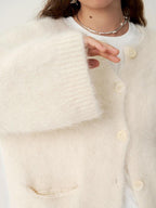 someonesometimes Cozy Alpaca Blend Office Round Neck Open Front Regular Fit White Cardigans