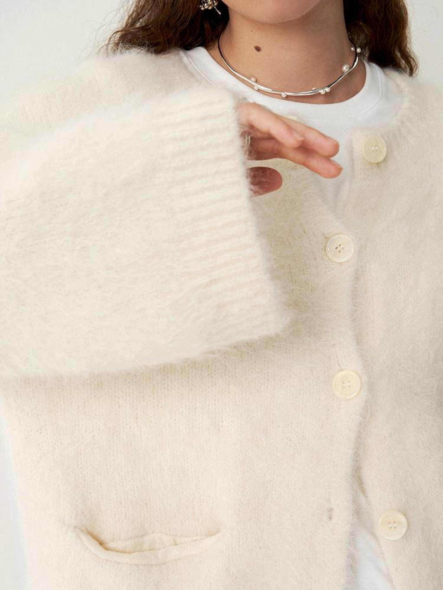 someonesometimes Cozy Alpaca Blend Office Round Neck Open Front Regular Fit White Cardigans