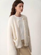 someonesometimes Cozy Alpaca Blend Office Round Neck Open Front Regular Fit White Cardigans