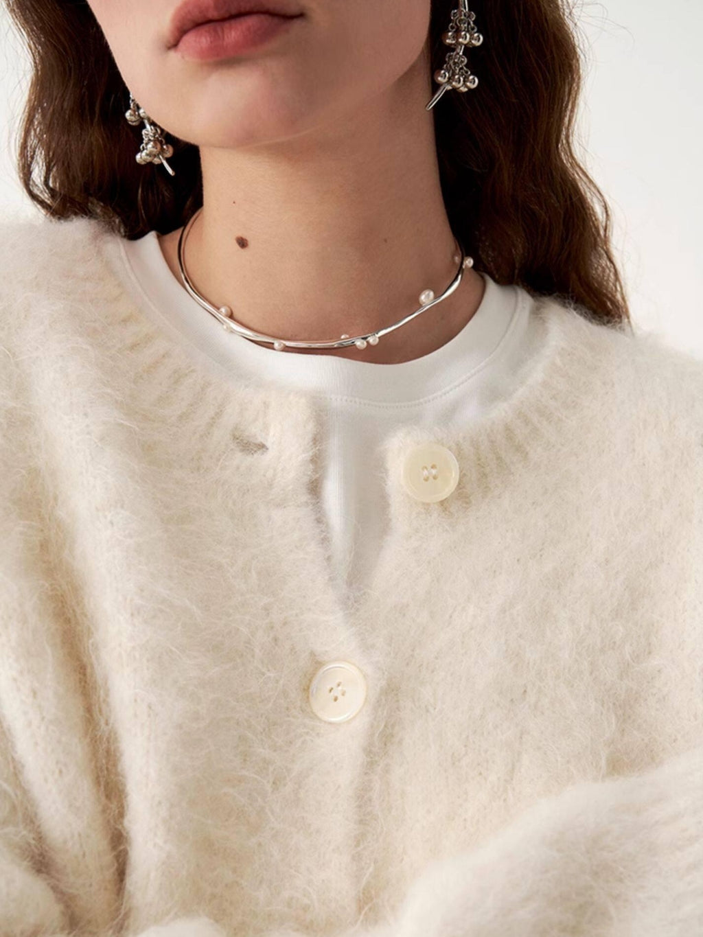 someonesometimes Cozy Alpaca Blend Office Round Neck Open Front Regular Fit White Cardigans