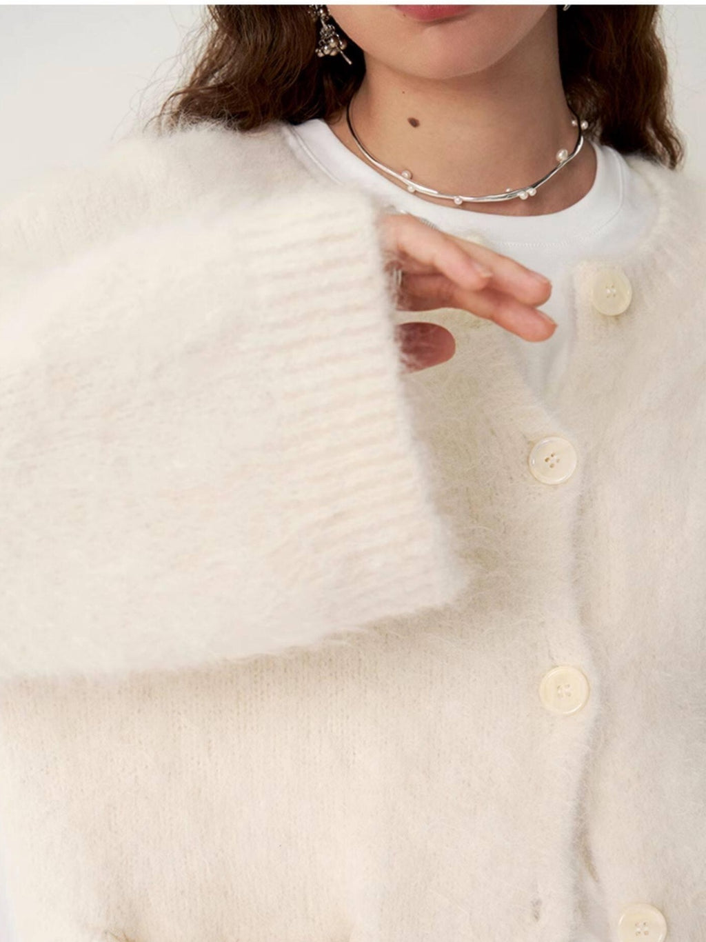 someonesometimes Cozy Alpaca Blend Office Round Neck Open Front Regular Fit White Cardigans