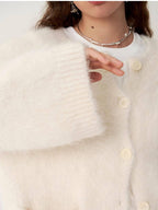 someonesometimes Cozy Alpaca Blend Office Round Neck Open Front Regular Fit White Cardigans