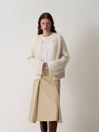 someonesometimes Cozy Alpaca Blend Office Round Neck Open Front Regular Fit White Cardigans