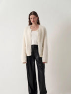 someonesometimes Cozy Alpaca Blend Office Round Neck Open Front Regular Fit White Cardigans
