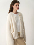 someonesometimes Cozy Alpaca Blend Office Round Neck Open Front Regular Fit White Cardigans