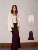 someonesometimes Cozy Alpaca Blend Office Round Neck Open Front Regular Fit White Cardigans