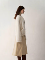 someonesometimes Cozy Alpaca Blend Office Round Neck Open Front Regular Fit White Cardigans