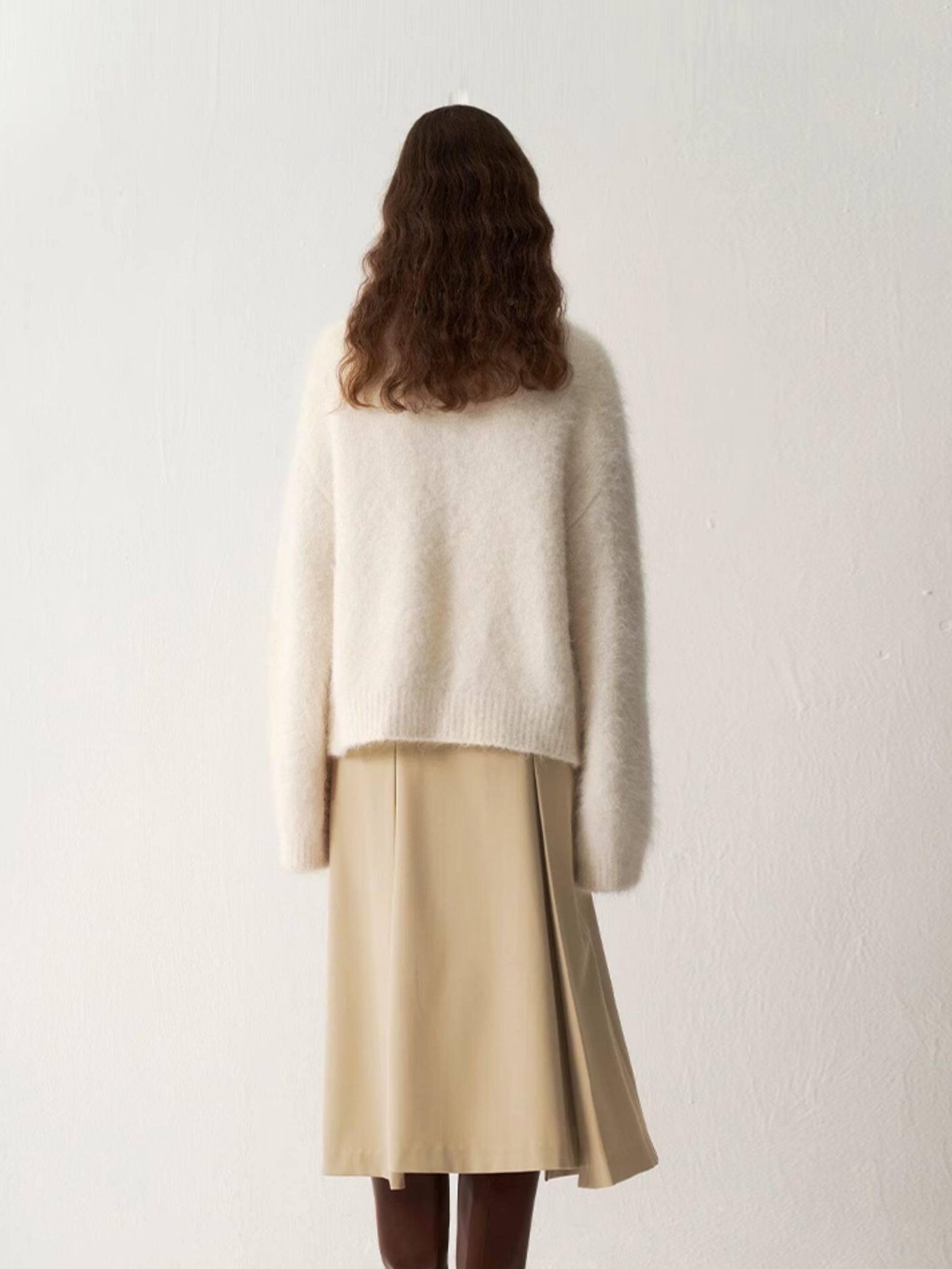 someonesometimes Cozy Alpaca Blend Office Round Neck Open Front Regular Fit White Cardigans