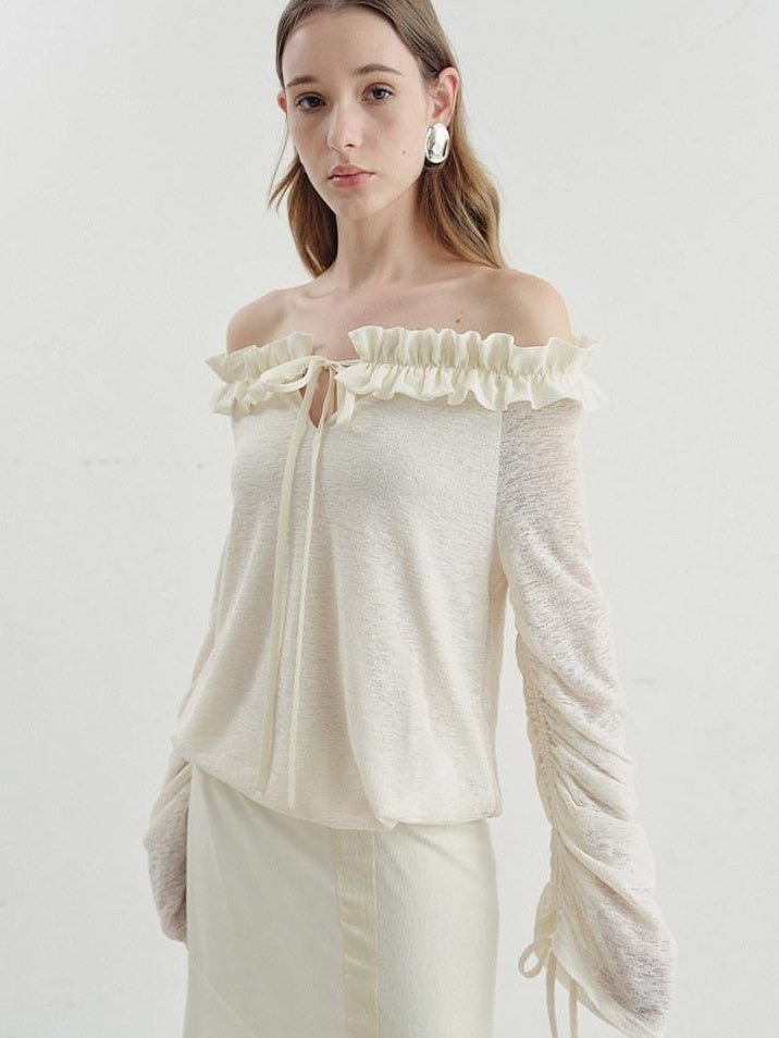 someonesometimes Cozy Polyester Solid Casual Straight Fit Long Sleeve Women Off Shoulder Crop Tops