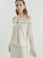 someonesometimes Cozy Polyester Solid Casual Straight Fit Long Sleeve Women Off Shoulder Crop Tops
