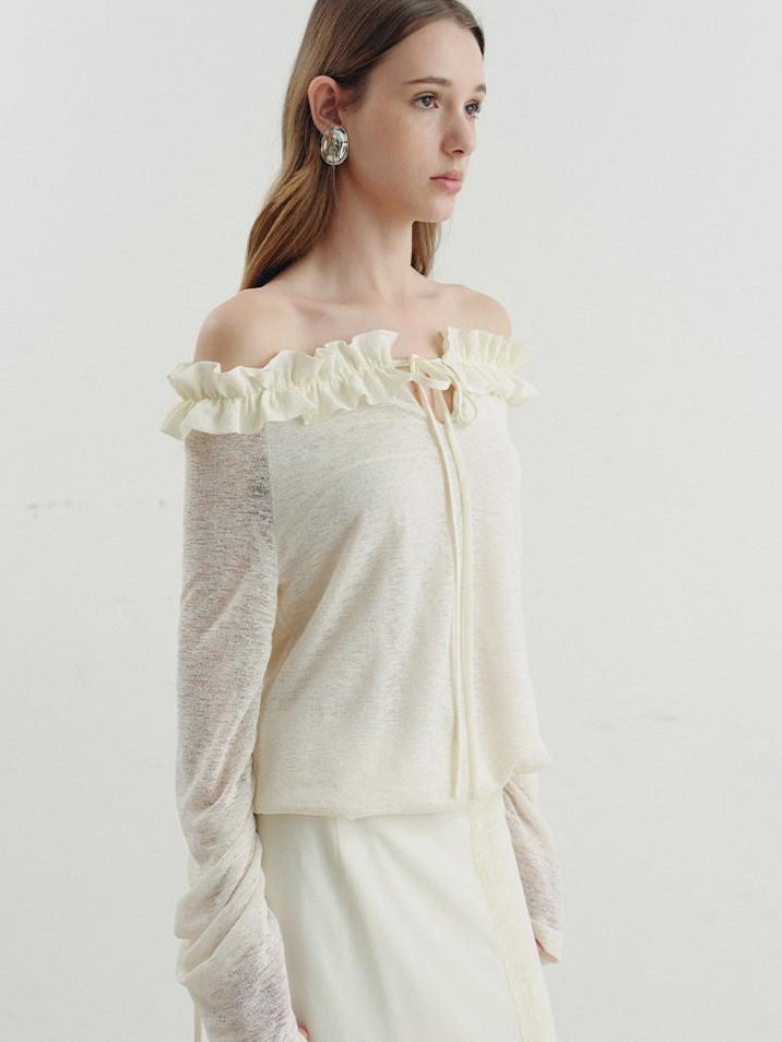 someonesometimes Cozy Polyester Solid Casual Straight Fit Long Sleeve Women Off Shoulder Crop Tops