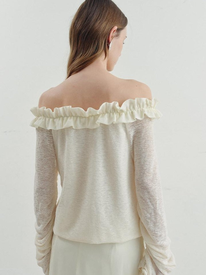 someonesometimes Cozy Polyester Solid Casual Straight Fit Long Sleeve Women Off Shoulder Crop Tops