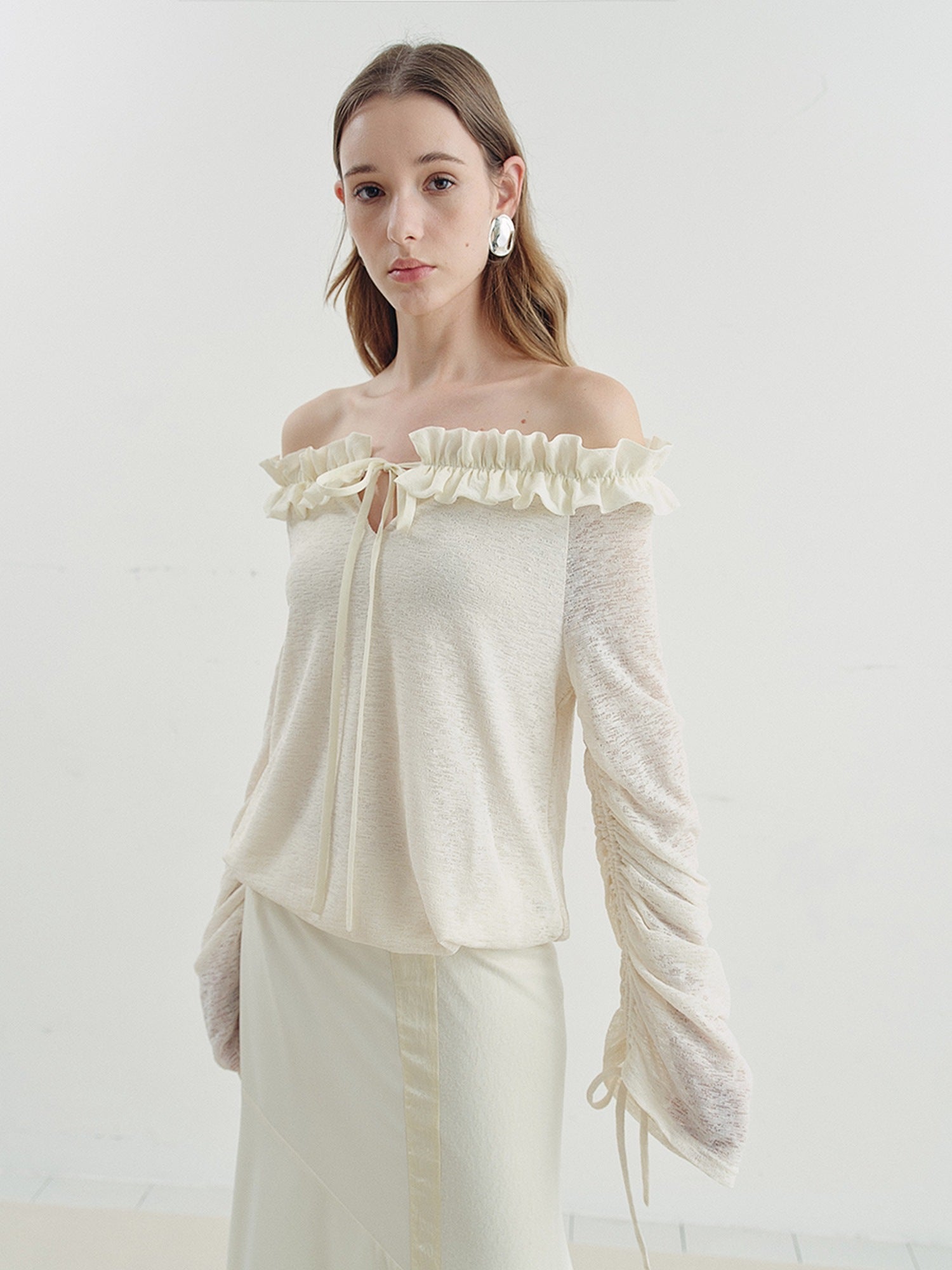 someonesometimes Cozy Polyester Solid Casual Straight Fit Long Sleeve Women Off Shoulder Crop Tops