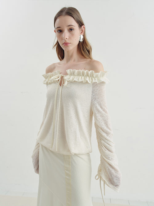 someonesometimes Cozy Polyester Solid Casual Straight Fit Long Sleeve Women Off Shoulder Crop Tops