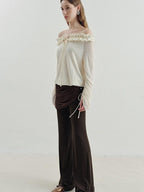 someonesometimes Cozy Polyester Solid Casual Straight Fit Long Sleeve Women Off Shoulder Crop Tops