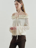 someonesometimes Cozy Polyester Solid Casual Straight Fit Long Sleeve Women Off Shoulder Crop Tops