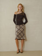 someonesometimes Cozy Wool Blend Asymmetrical Slim Knit Long Sleeve For Women Dark Brown Sweater