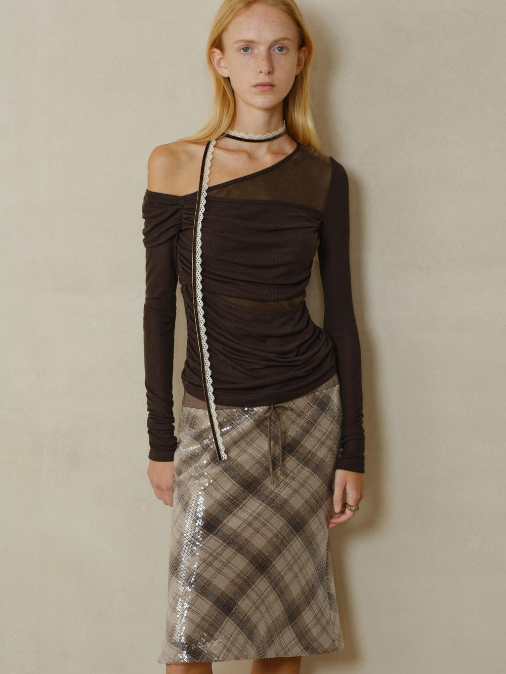 someonesometimes Cozy Wool Blend Asymmetrical Slim Knit Long Sleeve For Women Dark Brown Sweater