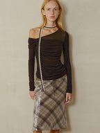 someonesometimes Cozy Wool Blend Asymmetrical Slim Knit Long Sleeve For Women Dark Brown Sweater