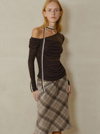 someonesometimes Cozy Wool Blend Asymmetrical Slim Knit Long Sleeve For Women Dark Brown Sweater