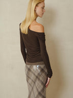 someonesometimes Cozy Wool Blend Asymmetrical Slim Knit Long Sleeve For Women Dark Brown Sweater