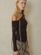 someonesometimes Cozy Wool Blend Asymmetrical Slim Knit Long Sleeve For Women Dark Brown Sweater
