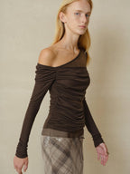 someonesometimes Cozy Wool Blend Asymmetrical Slim Knit Long Sleeve For Women Dark Brown Sweater