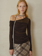someonesometimes Cozy Wool Blend Asymmetrical Slim Knit Long Sleeve For Women Dark Brown Sweater