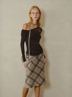 someonesometimes Cozy Wool Blend Asymmetrical Slim Knit Long Sleeve For Women Dark Brown Sweater