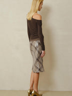 someonesometimes Cozy Wool Blend Asymmetrical Slim Knit Long Sleeve For Women Dark Brown Sweater